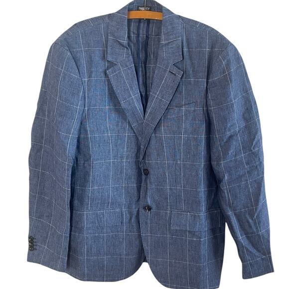 Faherty Men’s Sz 42 Reserve Linen Windowpane Blazer in Blue Steel Plaid New NWT - Picture 2 of 10